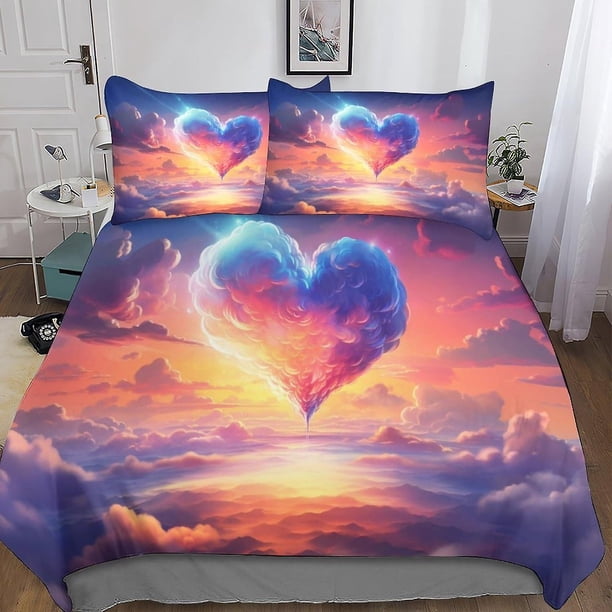 Juego De Funda Nórdica Love Clouds Juego De Ropa De Cama 3d Funda Nórdica Decorativa De Microfibra Y Poliéster Dream Sky Con Fundas De Almohada Cremallera Juego De 3 Piezas