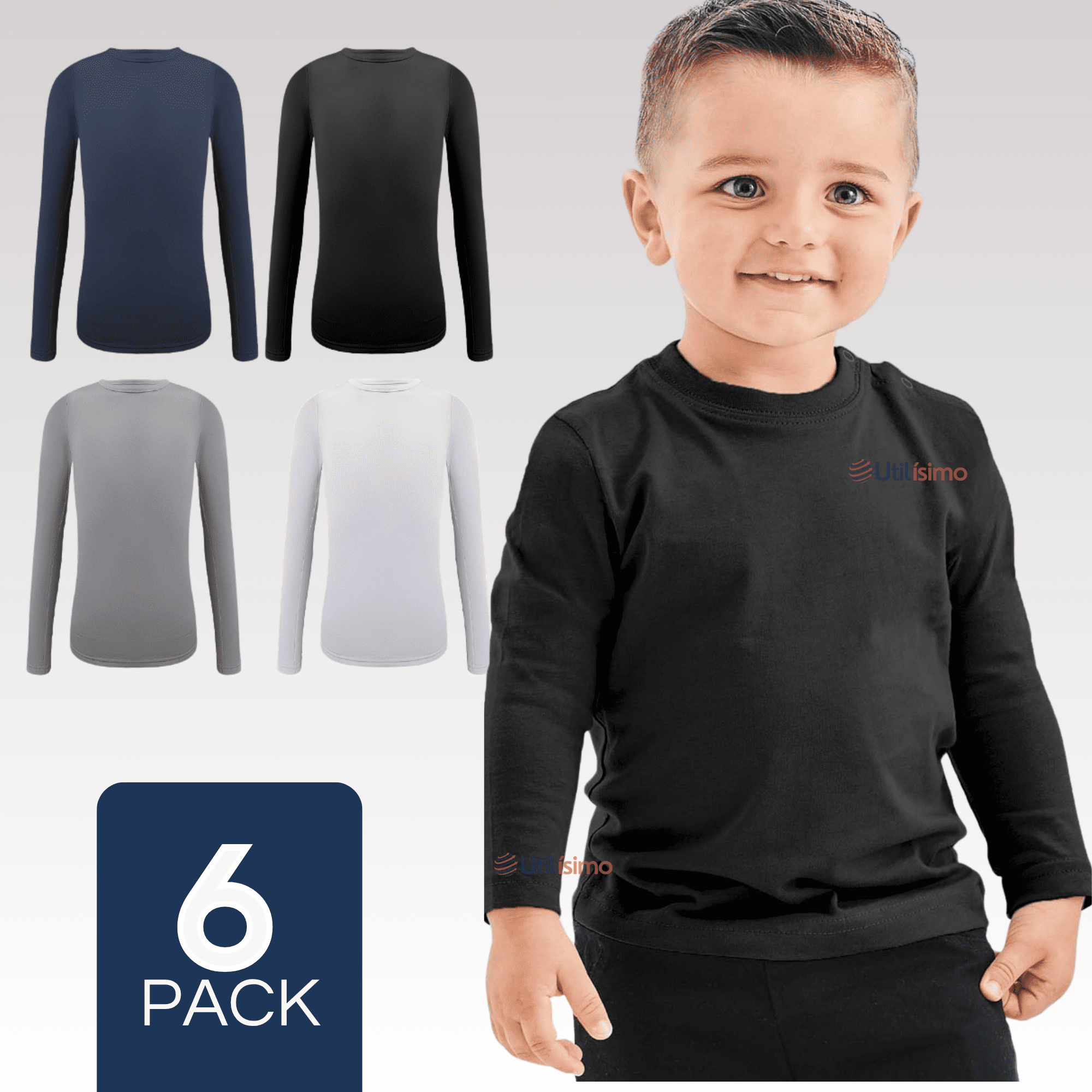Mas Clothing - Pack 6 Camiseta Bambú Primera Capa Polera Niño Cuello Redondo Surtido