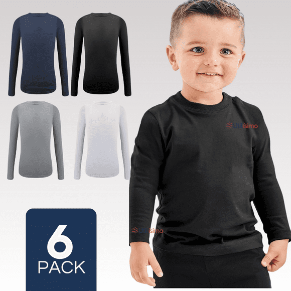 Pack 6 Camiseta Bambú Primera Capa Polera Niño Cuello Redondo Surtido