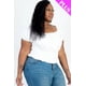 thumbnail image 3 of Top Casual De Punto Acanalado Liso Con Mangas Abullonadas Fruncidas De Talla Grande, 3 of 5