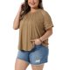 thumbnail image 4 of Agnes Orinda Blusa de Talla Grande para Mujer Cuello Redondo Manga Corta de Encaje Blusa Plisada Casual Elegante Túnica Camisetas 3X Camel, 4 of 5