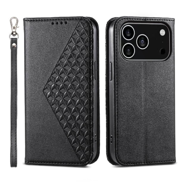 Funda Flip FOXDOCK para iPhone 17 Pro , Estilo Billetera con Diseño Rombo, Correa de Mano y Soporte, Uso Diario