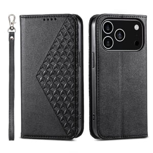 Funda Flip Foxdock Para Iphone 17 Pro , Estilo Billetera Con Diseño Rombo, Correa De Mano Y Soporte, Uso Diario