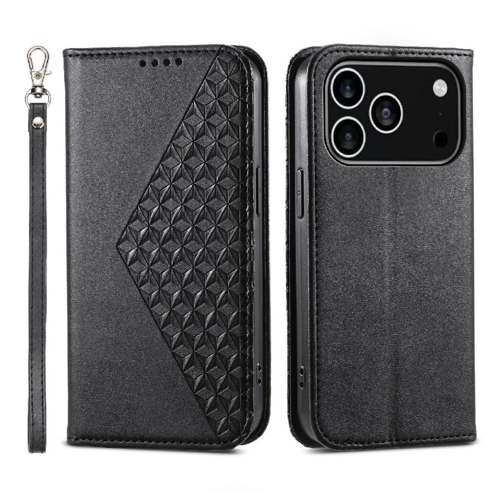 Funda Flip Foxdock Para Iphone 17 Pro , Estilo Billetera Con Diseño Rombo, Correa De Mano Y Soporte, Uso Diario