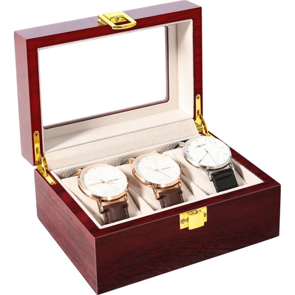 Caja de relojes Uten de 3 ranuras en madera rosa