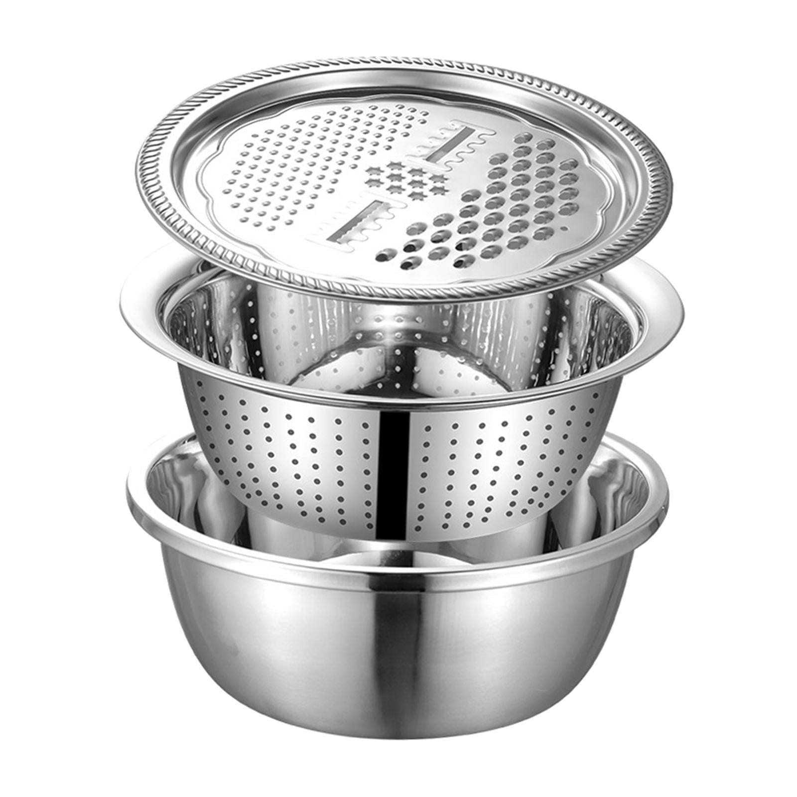 Magideal - Kit De Lavabo De Acero Inoxidable Cesta De Rallador De Jengibre Cesta De Malla Fina Ensaladera Portátil Rallador Colador Cesta De Arroz Para El Hogar , 28cm