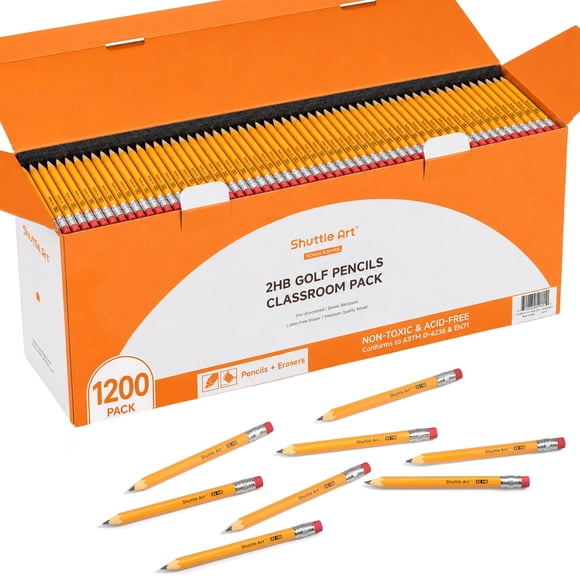 Shuttle Art Pack de 1200 Lápices de Golf a Granel, Lápices Preafilados con Borrador