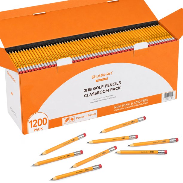 Shuttle Art Pack de 1200 Lápices de Golf a Granel, Lápices Preafilados con Borrador