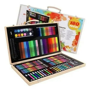 Leon Import - Maleta De Madera 180 Lápices Crayones Acuarela