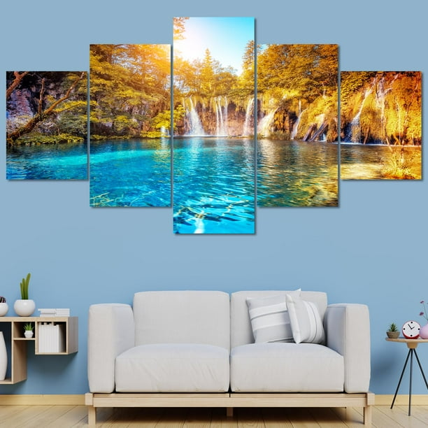 5pcs/set Canvas Paintings, Lake Pretwitz Croatia Canvas Wall Art Decors, For Living Room Wall Decor, Bedroom Wall Decor, Office Kitchen Wall Decor, No Frames
