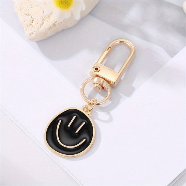 Gorgeous Golden Irregular Expression Keychain - Alloy Enamel Painted Happy Face Key Ring Bag Pendant Accessories
