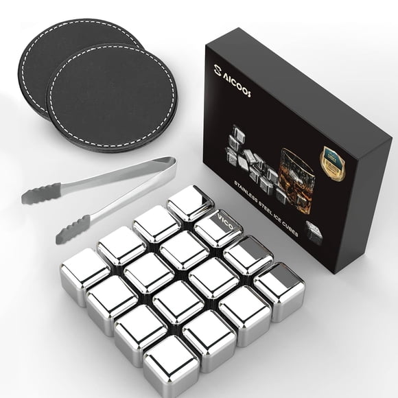 Piedras para Whisky SAICOOS Paquete de 16 Cubos de Acero Inoxidable