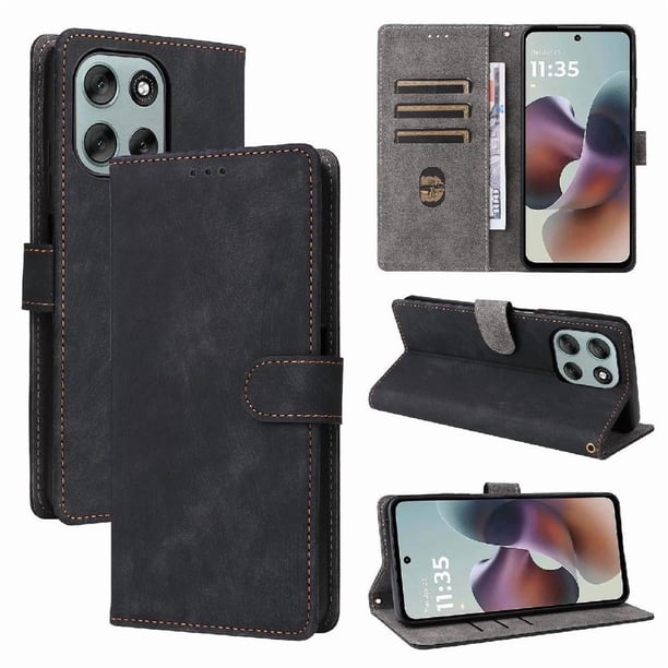 Funda Billetera para Motorola Moto G66Y 5G con Soporte - Cartera de Cuero con Ranuras Negro