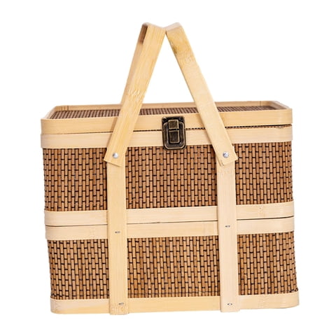 Magideal - Cesta Tejida, Cesta De Cesta, Cesta De Envoltura De Regalo De Doble Capa, Cesta De Almacenamiento De Alimentos Clásica, Cesta De Bambú Para Alimentos, L
