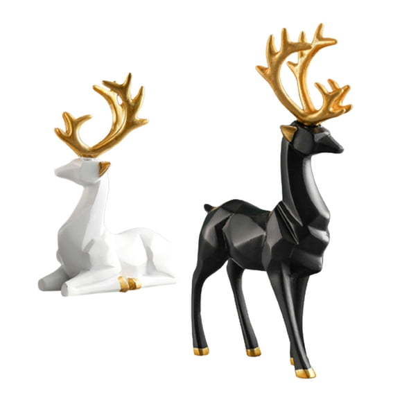 1 par de estatuas de renos, figurita para amantes de los ciervos, obra de arte, esculturas de ciervos de estilo nórdico de resina para decoración de e , Negro de pie S