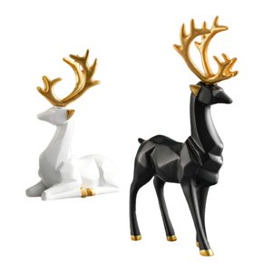 Magideal - 1 Par De Estatuas De Renos, Figurita Para Amantes De Los Ciervos, Obra De Arte, Esculturas De Ciervos De Estilo Nórdico De Resina Para Decoración De E , Negro De Pie S