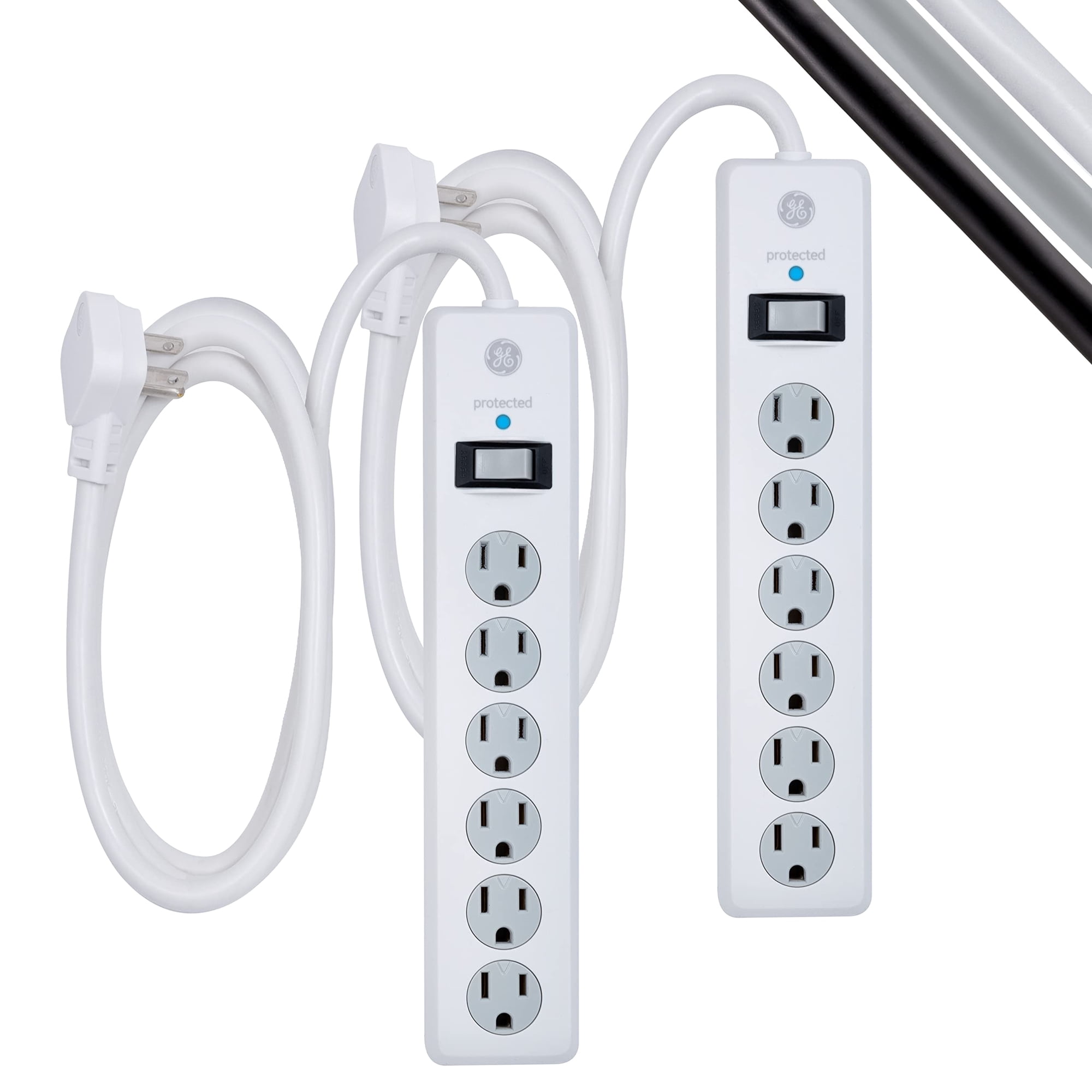 Protector Contra Sobretensiones Ge 6 Tomas Paquete De 2 Con Cable De 1.8 M 800 Julios