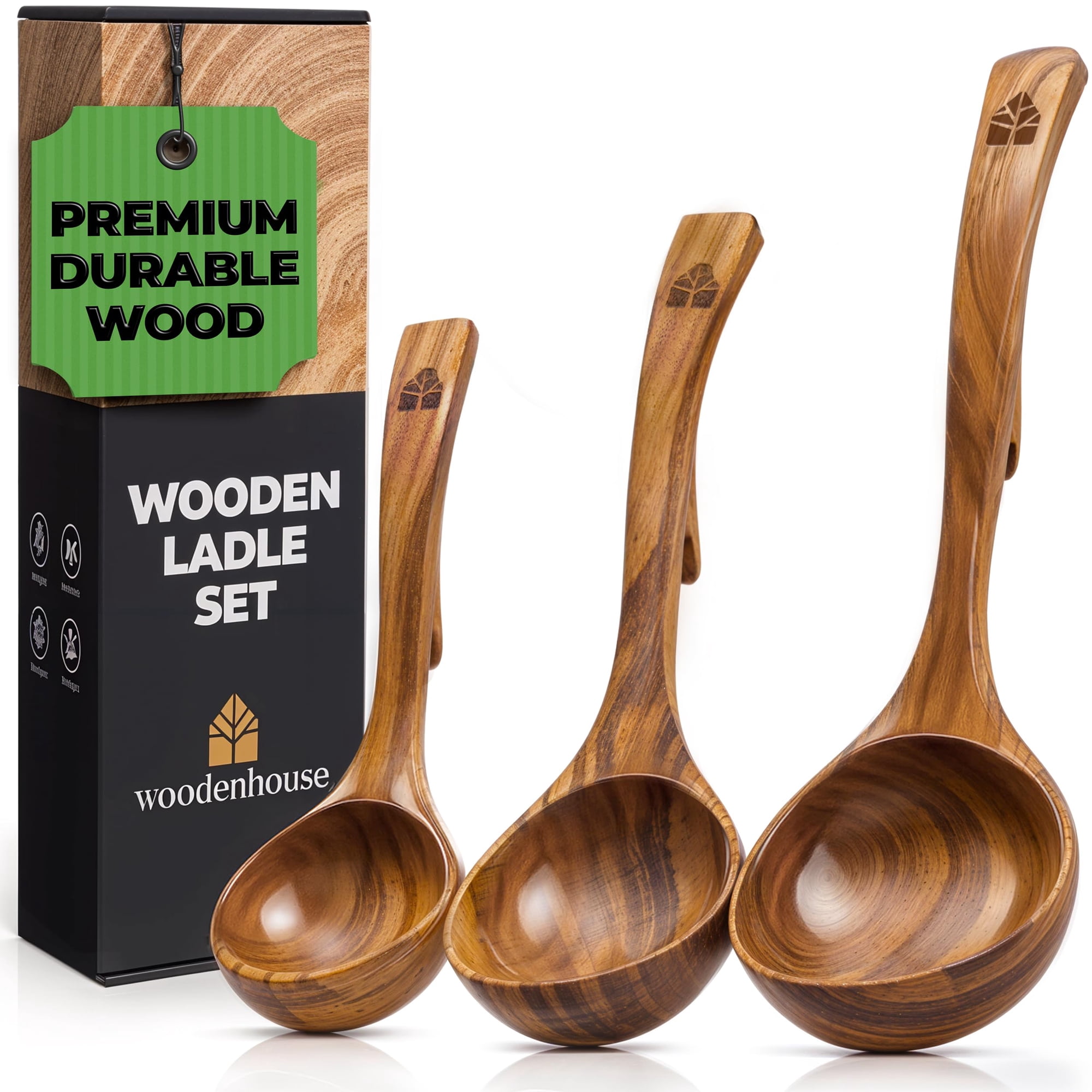 Woodenhouse - Juego De Cucharones De Madera De Teca Para Cocinar Sopas Y Servir