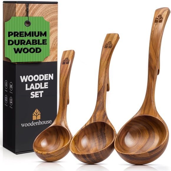 Juego de cucharones de madera de teca para cocinar sopas y servir