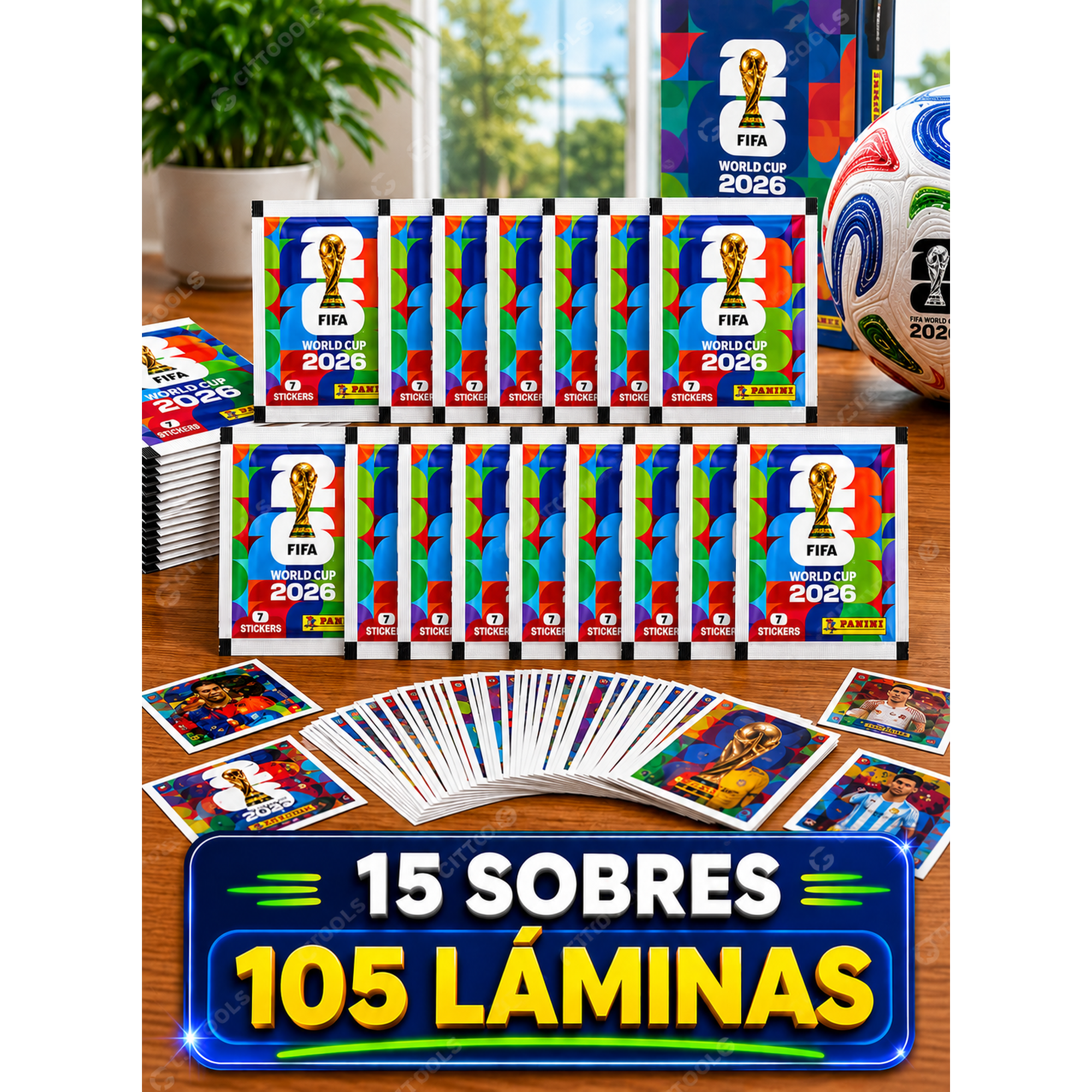 Pack 15 Sobres Panini Mundial 2026 105 Láminas Originales