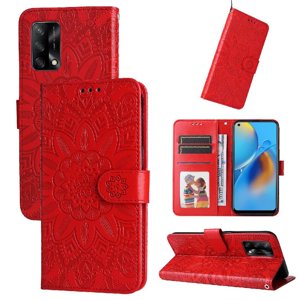 Funda Tipo Cartera Foxdock Para Oppo A95 4G , Diseño Girasol En Relieve, Cuero Pu, Cierre Magnético, Soporte Y Tarjetero