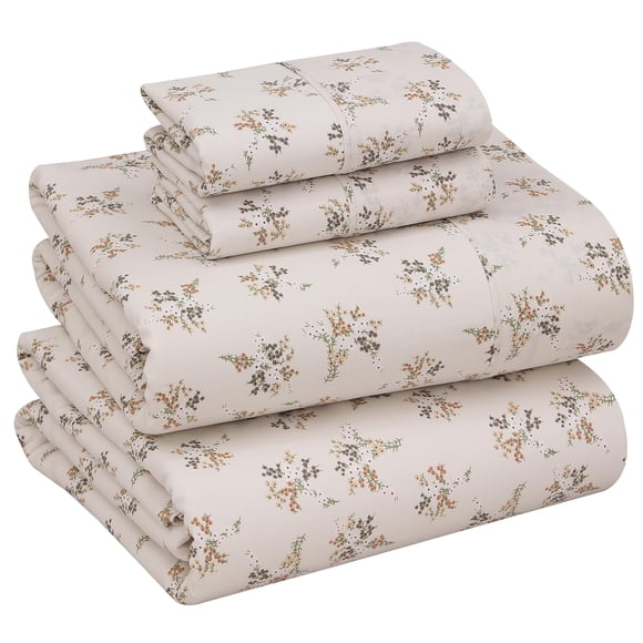 Juego de sábanas florales de percal de algodón RUVANTI tamaño Queen, 4 piezas