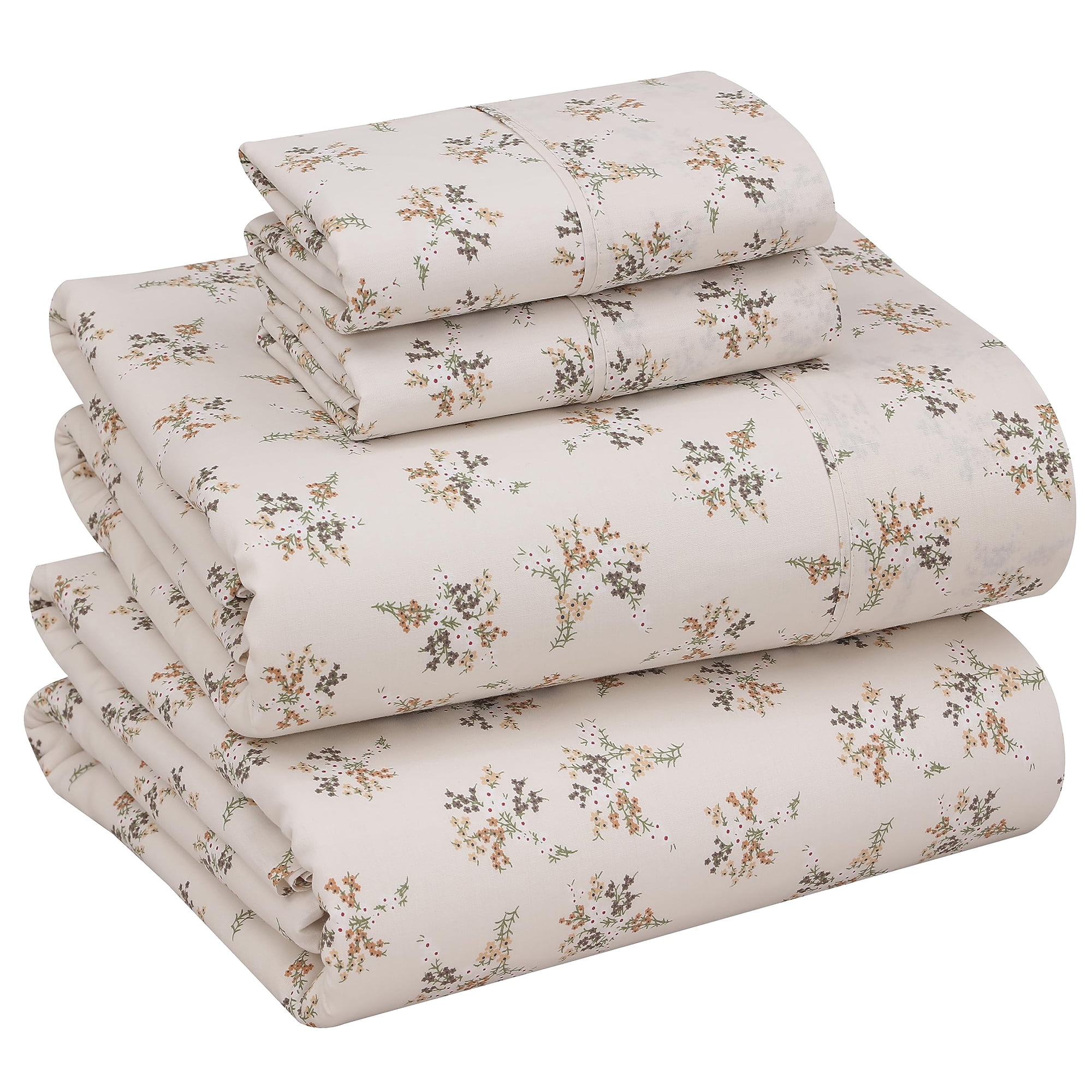 Juego De Sábanas Florales De Percal De Algodón Ruvanti Tamaño Queen, 4 Piezas