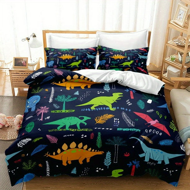 Divertido y acogedor: Juego de cama para niños con estampado de dinosaurios de dibujos animados - Regalo perfecto
