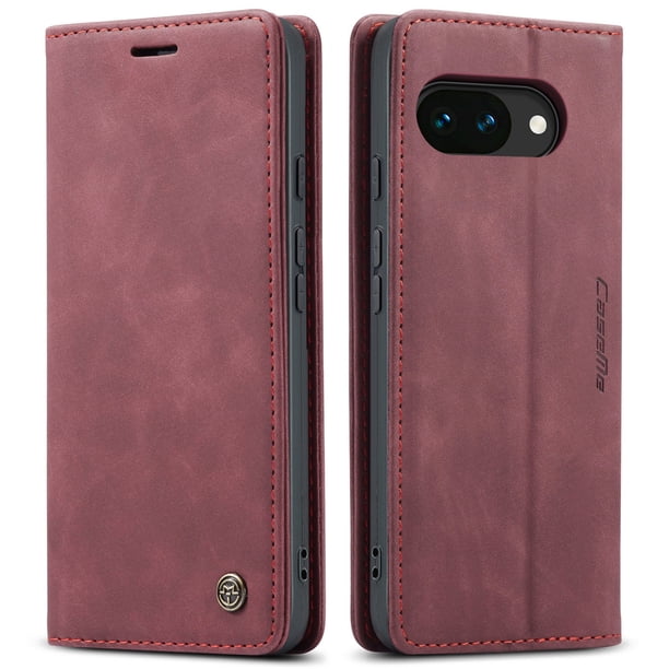 Funda FOXDOCK cartera de cuero retro para FOXDOCK Google Pixel 10a – Resistente a golpes, ranuras para tarjetas – Roja