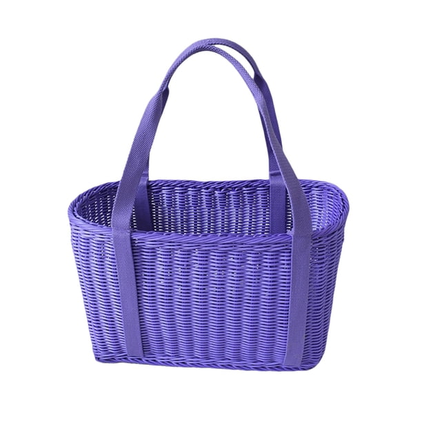Cesta de mimbre de imitación, cesta tejida a mano, cesta decorativa para anidar, papelera, cesta de pan para aperitivos, para Picnic, baño, despensa violeta l
