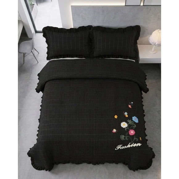 Quilt Cubrecama Verano Estampado Floral con Bobos 2 Plazas