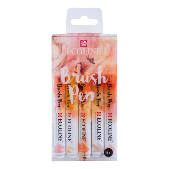 Set de 5 Plumas de Pincel Ecoline en Beige y Rosa