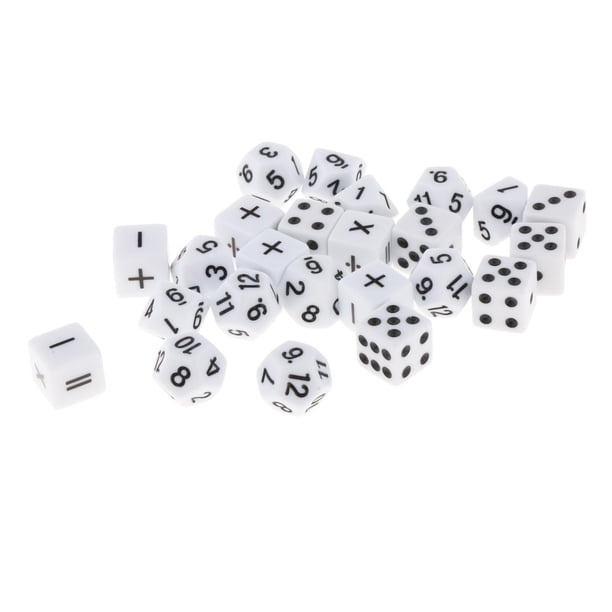 de dados de matemáticas de 24 piezas, dados de fracciones, dados de operaciones matemáticas, dados de números y dados de puntos para niños de 8