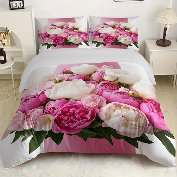 Peony Flower Print bedding Includes One Duvet Cover And Two Pillowcases Without Filling for Bedroom Hotel Guesthouse And Dormitory Use Soft And Elegant Design w