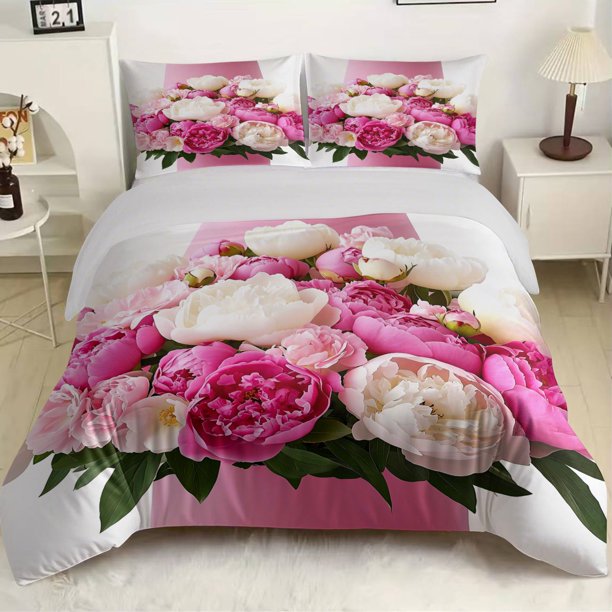 Peony Flower Print bedding Includes One Duvet Cover And Two Pillowcases Without Filling for Bedroom Hotel Guesthouse And Dormitory Use Soft And Elegant Design w