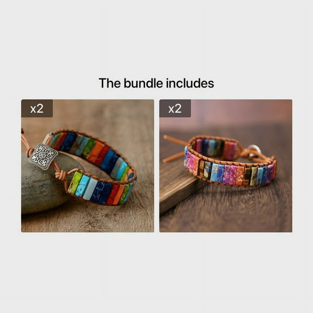 1pc Bohemian Trendy Rectangular Cylindrical Colorful Woven Stone Bracelet For Men Artificial Jewelry