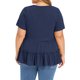 thumbnail image 3 of GRACE & GRANDEUR Blusas de Mujer Talla Grande para Pascua, Tops Babydoll Texturizados con Volantes, Cuello en V, Manga Corta, Ajuste Holgado Casual, Peplum de Verano 1X Azul Marino, 3 of 6