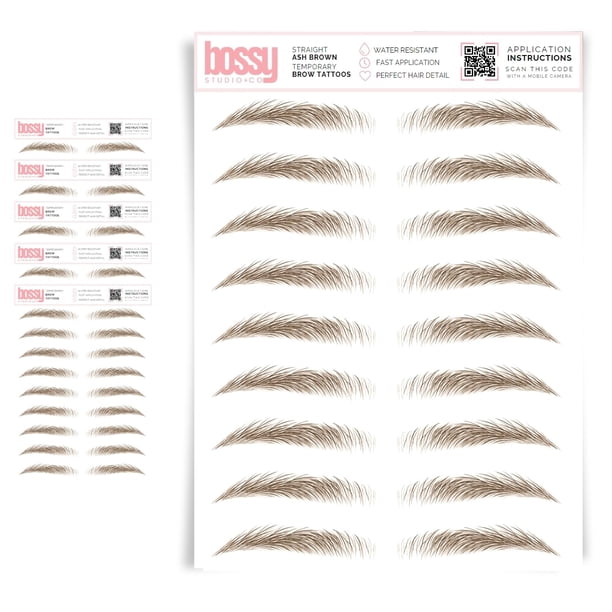Tatuajes temporales de cejas Brows by Bossy - Pack de 5, color marrón ceniza, impermeable
