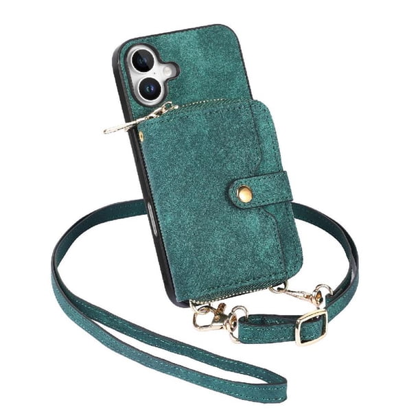 Funda Tipo Cartera con Correa Cruzada para iPhone 16 Protección Contra Golpes Verde