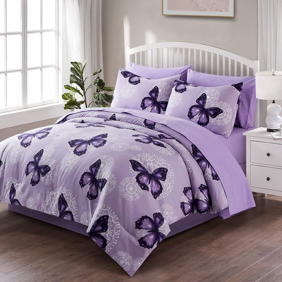 Bed In A Bag Full queen Size 8 Piezas Con Forma De Mariposa Morada