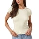thumbnail image 1 of INSPIRE CHIC Camiseta de Oficina Casual Acanalada para Mujer Ajuste Ceñido Mangas Cortas Verano Tops L Blanco, 1 of 6