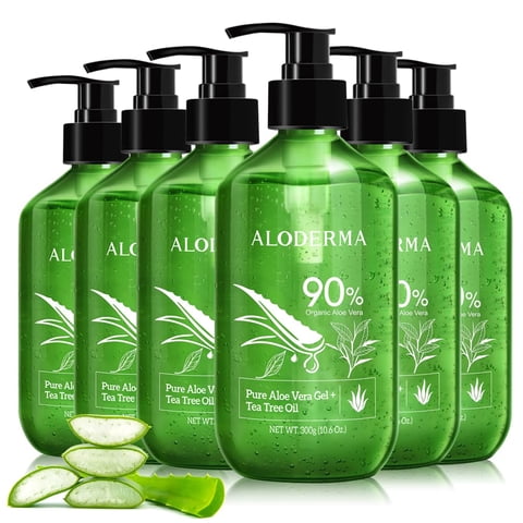 Gel De Aloe Vera Aloderma 300 Ml Paquete De 6 Con Aceite De Árbol De Té
