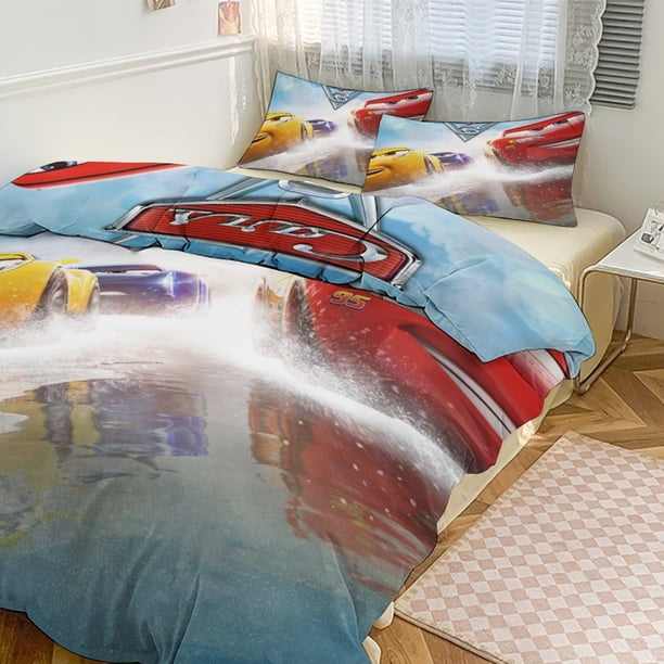 Cars Lightning McQueen Boys 3 Piece Bedding with 1 Flat Sheet And 2 Pillowcases Twin Bed Sheets