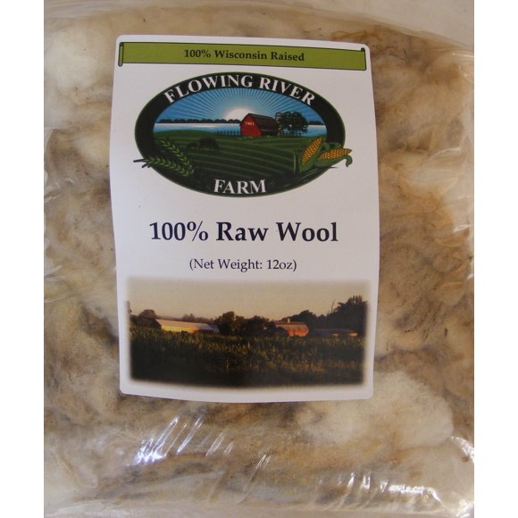 Lana cruda Flowing River Farm 340 g, fibra de 10‑13 cm