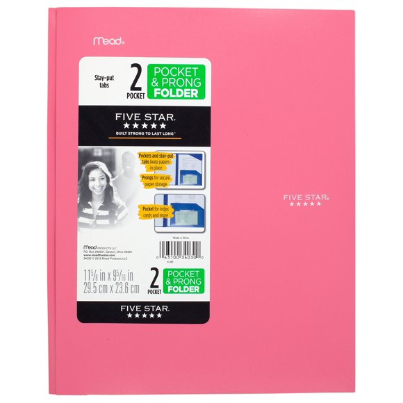 Carpeta de archivo Five Star de 2 bolsillos (29,5 × 23,6 cm) color rosa