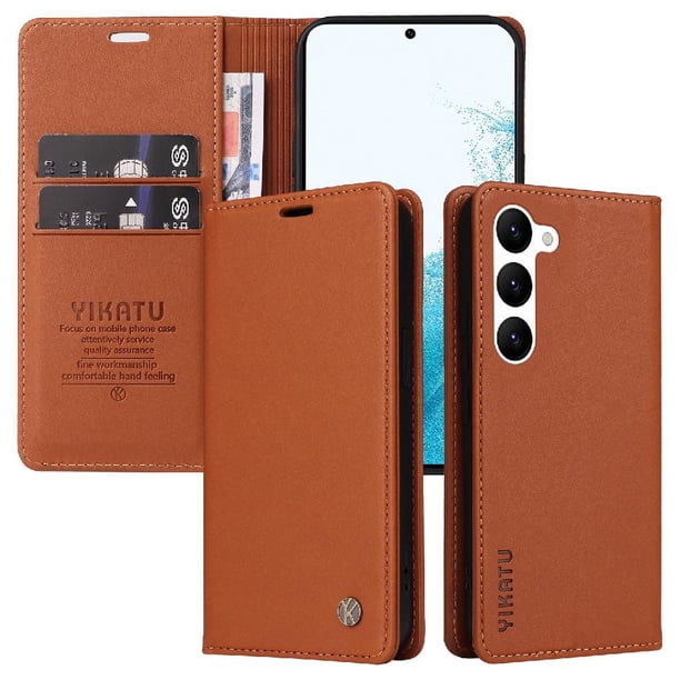 Funda Billetera de Cuero para Samsung Galaxy S23 Plus con Tarjetero y Soporte - Tapa Magnética Marrón