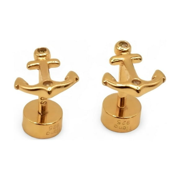 Aro de Ancla con Circones de Plata 925 enchapada en Oro 18k