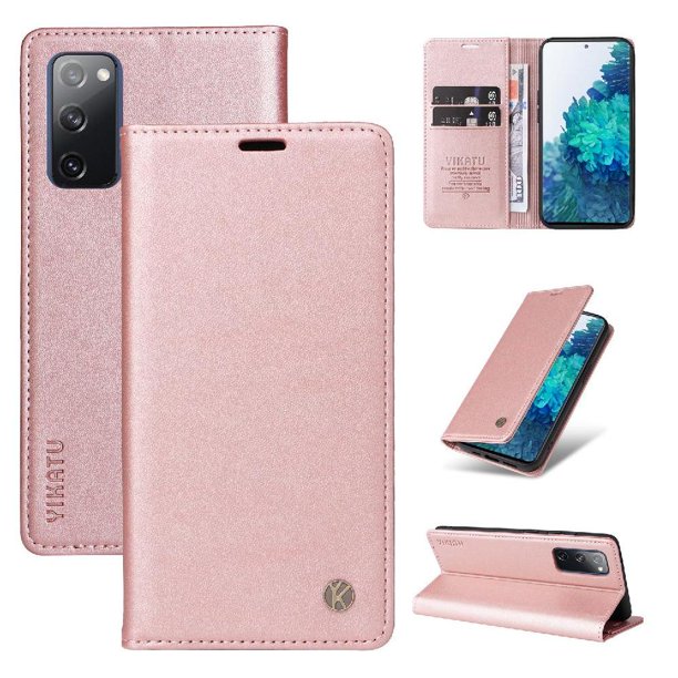 Funda Billetera de Cuero para Samsung Galaxy S20 FE con Tarjetero y Soporte - Tapa Magnética Rosa