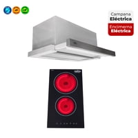 Maigas - Kit Encimera Eléctrica Vitrocerámica 2 Quemadores + Campana Retráctil Gris
