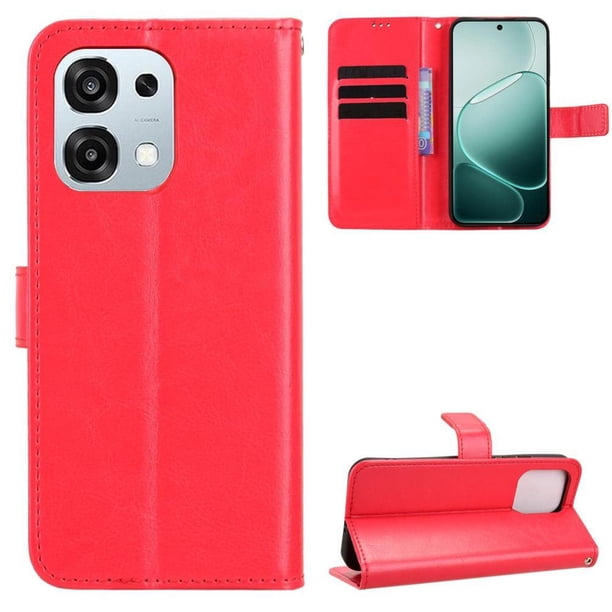 Funda tipo libro para OPPO A6 4G, cartera todo‑en‑uno, funda multifuncional con tarjetero y correa de muñeca desmontable
